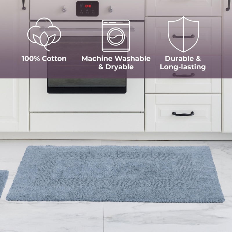 Lavish Home Cotton Bath Mat Set- 2 Piece 100 Percent Cotton Mats- Reversible, Soft, Absorbent and Machine Washable Bathroom Rugs By Lavish Home (Silver) - Image 2